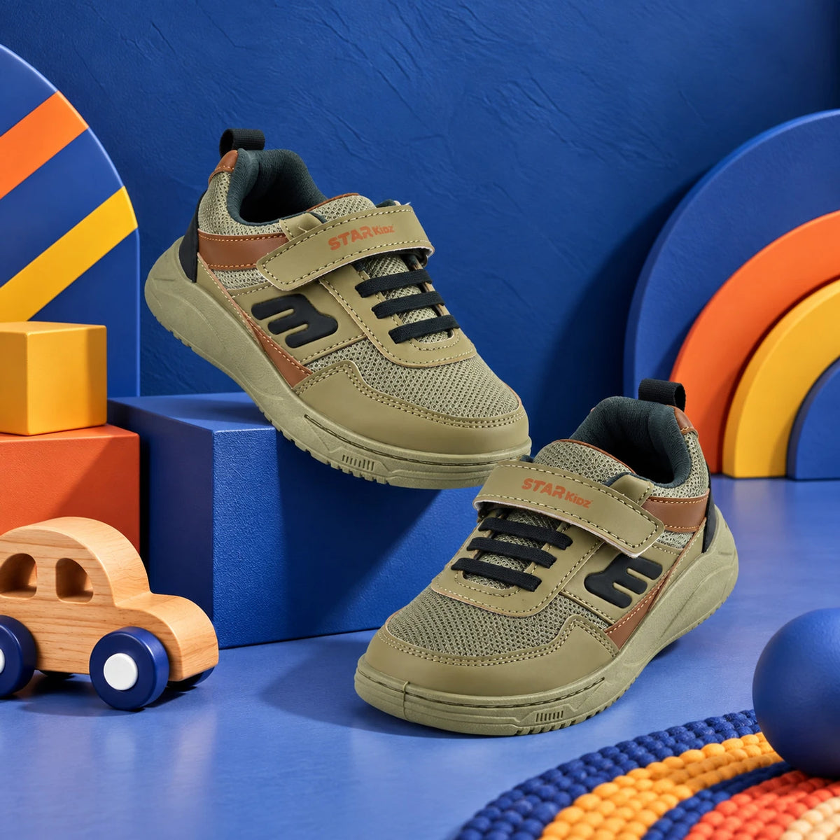 Star Kidz Velcro Sneakers For Boys & Girls Green