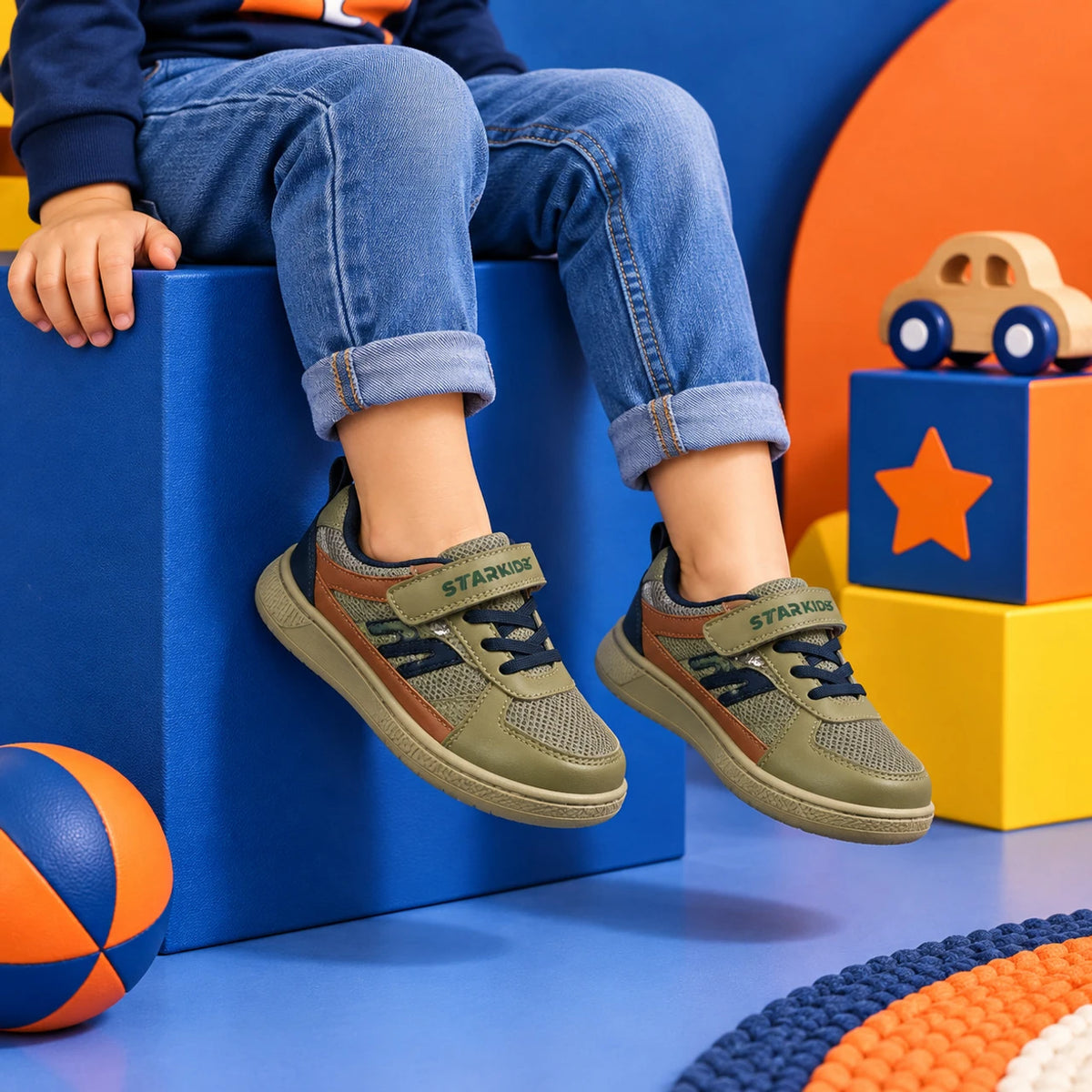 Star Kidz Velcro Sneakers For Boys & Girls Green