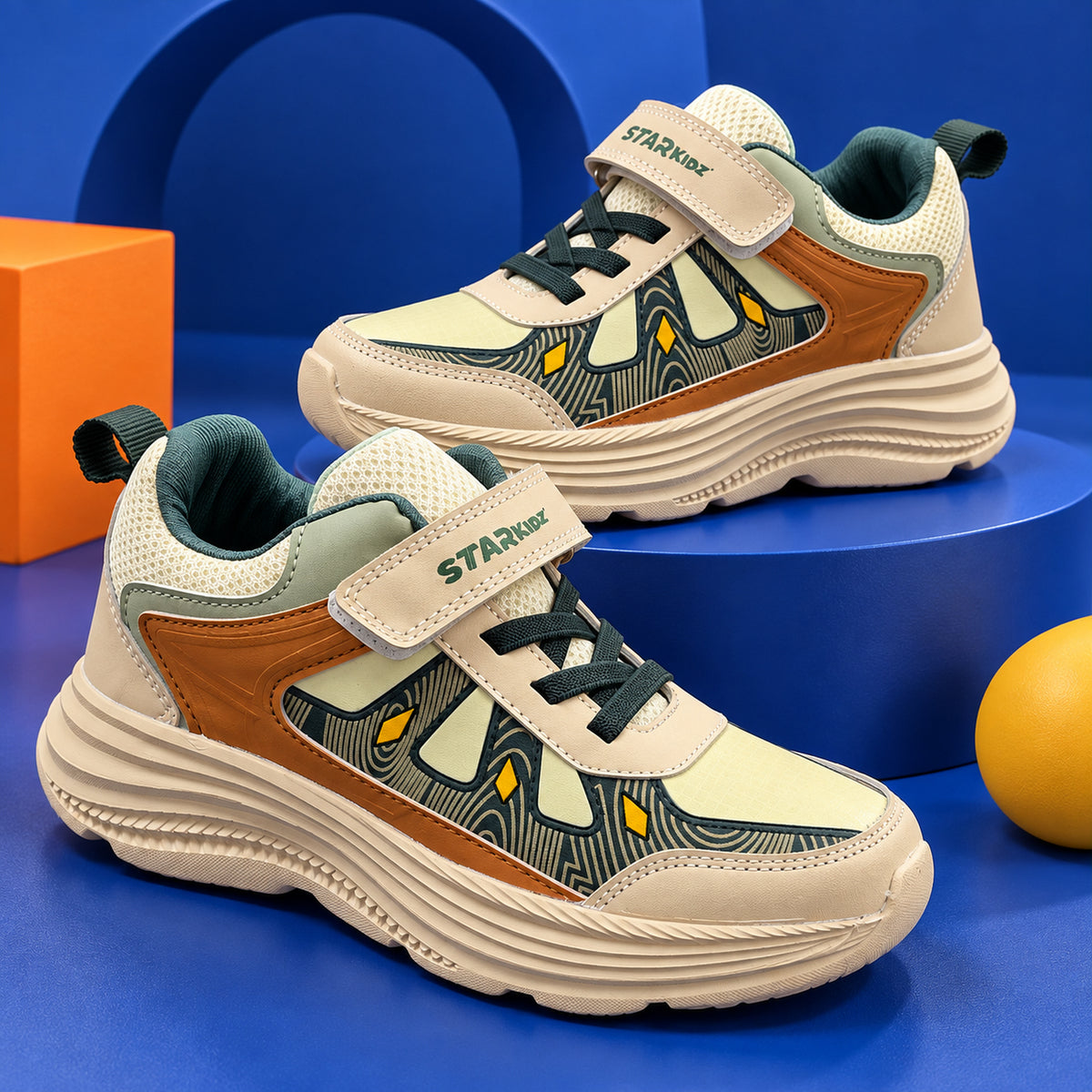 Star Kidz Velcro Casual Shoes For Boys & Girls Beige