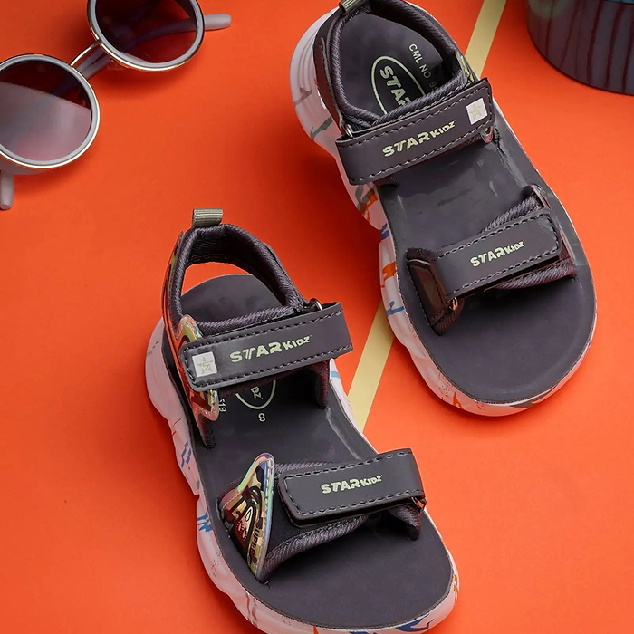 Star Kidz Velcro Strappy Sandals For Boys & Girls (Grey)
