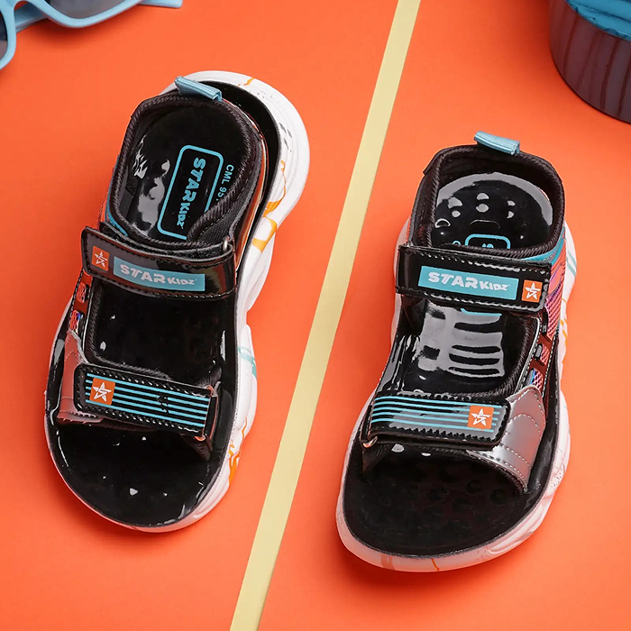 Star Kidz Velcro Strappy Sandals For Boys & Girls (Black)