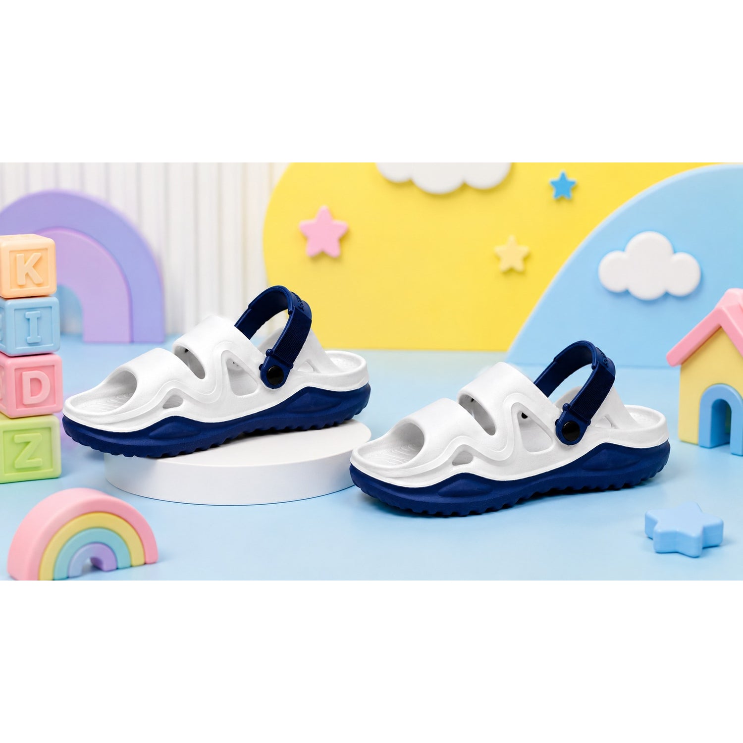 Star Kidz Clogs For Boys & Girls White Blue