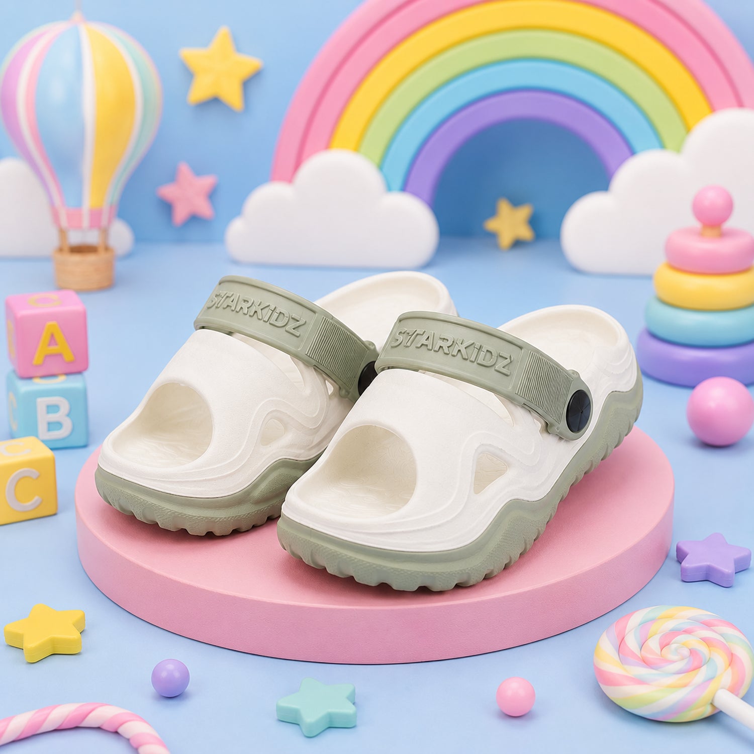 Star Kidz Clogs For Boys & Girls White Pista
