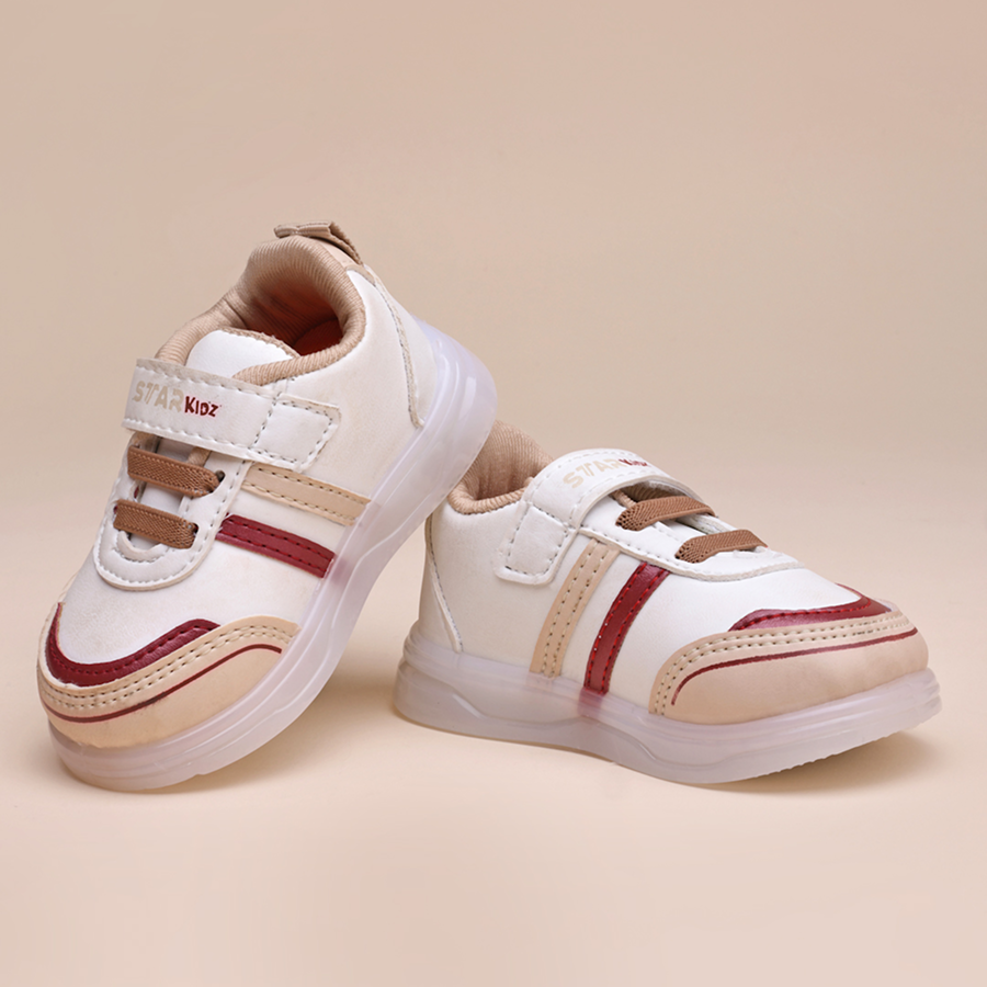 Velcro LED Shoes For Boys & Girls  (Beige)