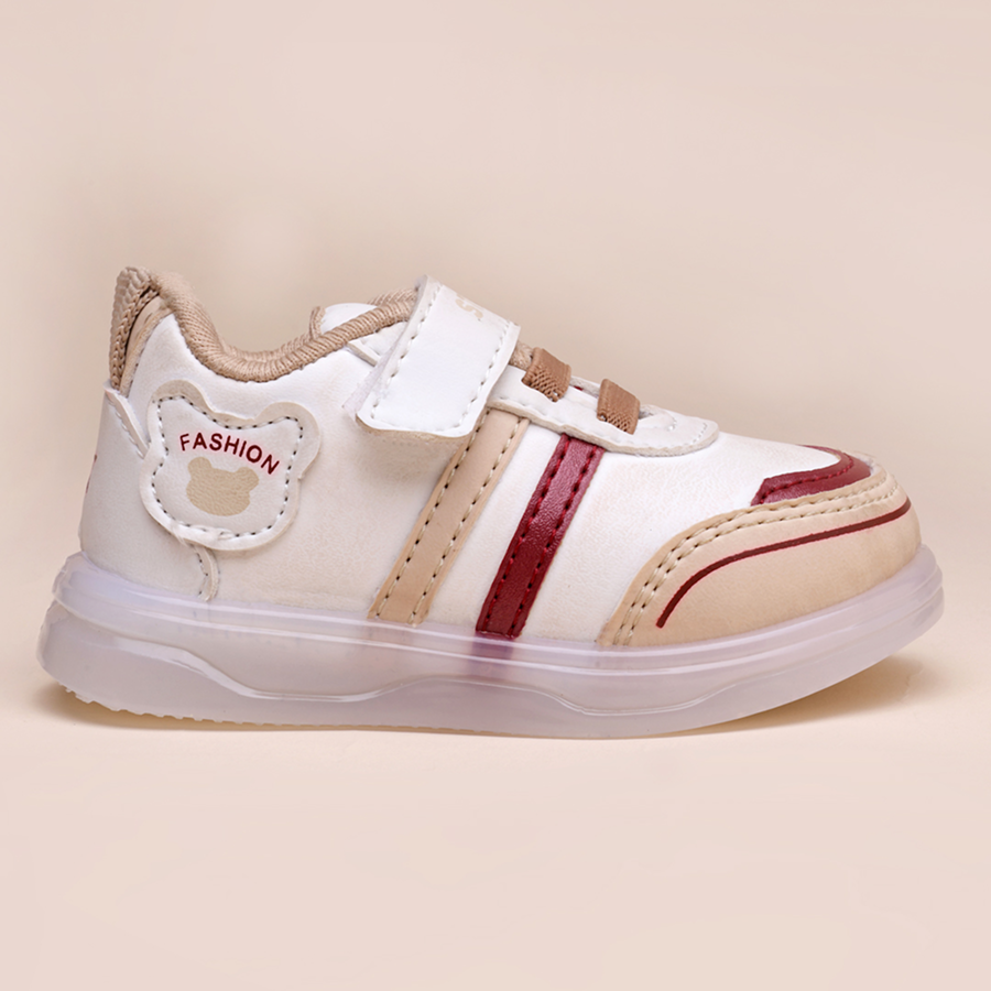 Velcro LED Shoes For Boys & Girls  (Beige)