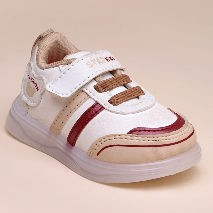 Velcro LED Shoes For Boys & Girls  (Beige)