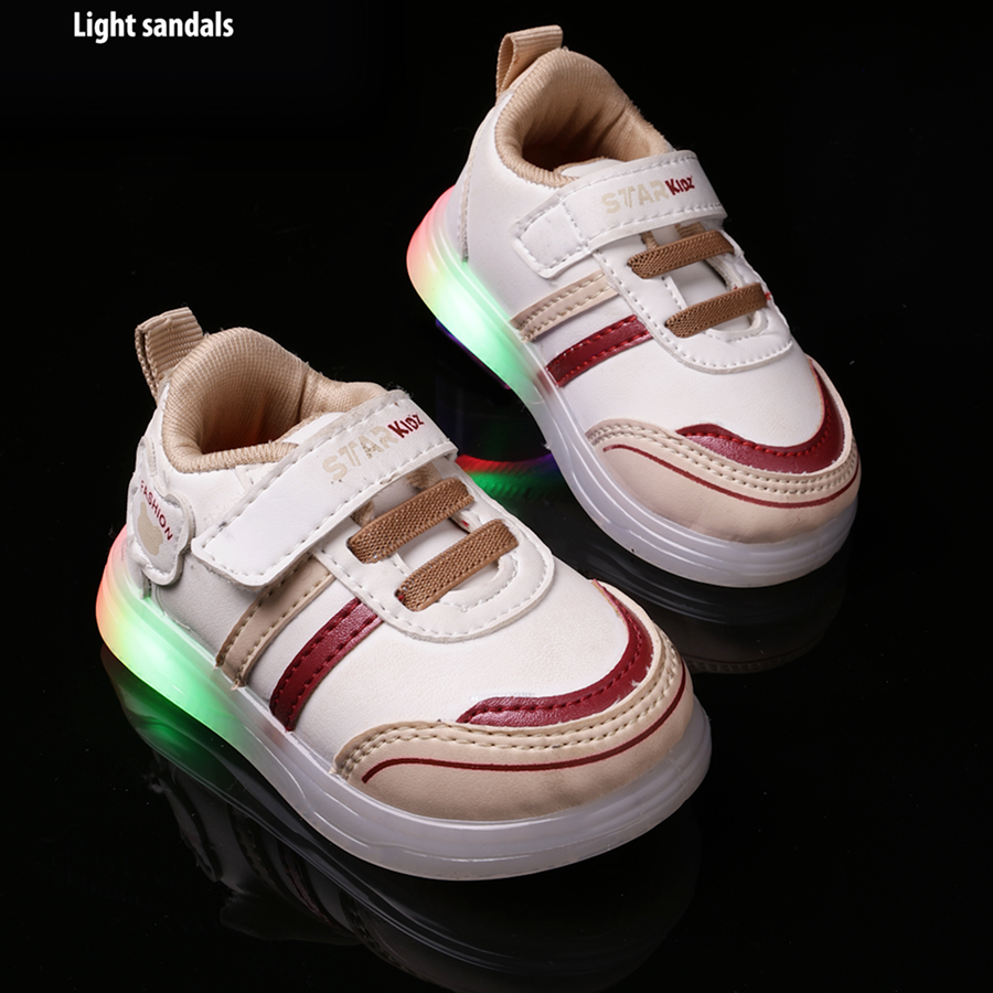 Velcro LED Shoes For Boys & Girls  (Beige)