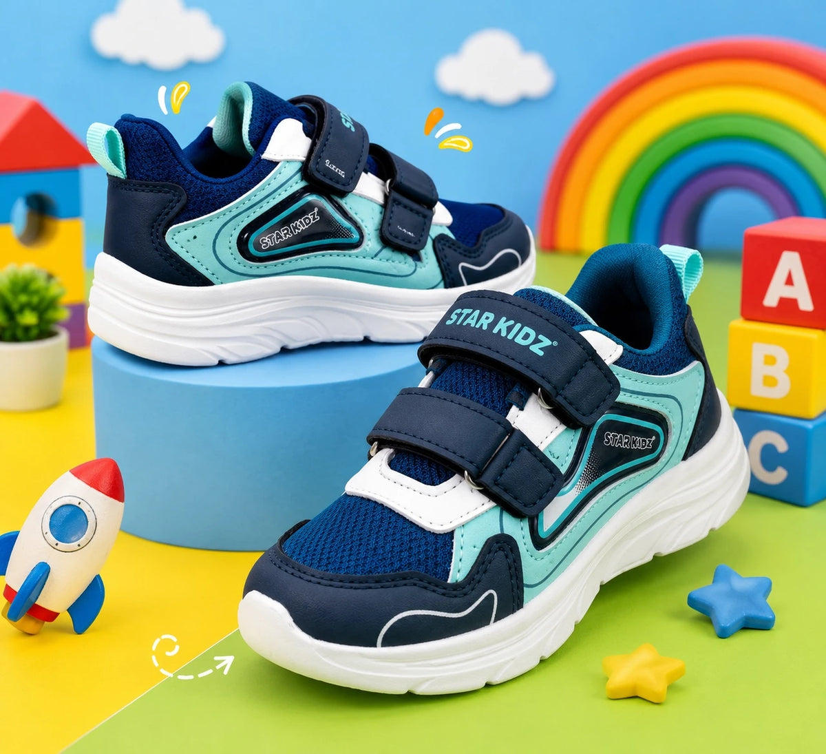 Star Kidz Velcro Walking Shoes For Boys Dark Blue